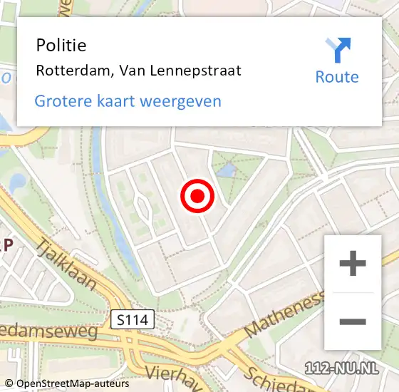 Locatie op kaart van de 112 melding: Politie Rotterdam, Van Lennepstraat op 15 maart 2025 10:35