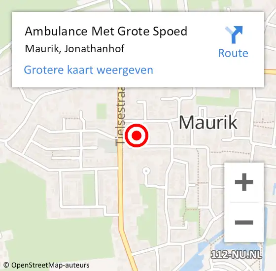 Locatie op kaart van de 112 melding: Ambulance Met Grote Spoed Naar Maurik, Jonathanhof op 9 november 2014 23:30