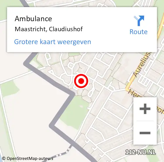 Locatie op kaart van de 112 melding: Ambulance Maastricht, Claudiushof op 10 november 2014 00:14