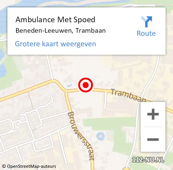 Locatie op kaart van de 112 melding: Ambulance Met Spoed Naar Beneden-Leeuwen, Trambaan op 10 november 2014 01:48