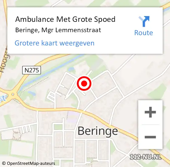 Locatie op kaart van de 112 melding: Ambulance Met Grote Spoed Naar Beringe, Mgr Lemmensstraat op 10 november 2014 02:23