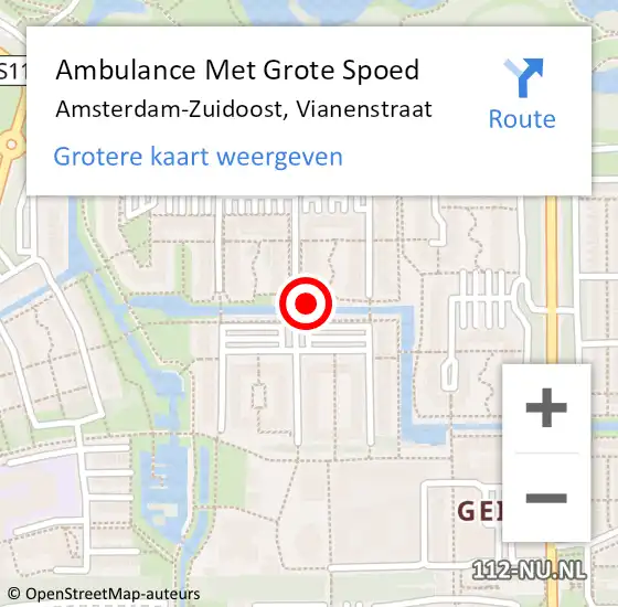 Locatie op kaart van de 112 melding: Ambulance Met Grote Spoed Naar Amsterdam, Vianenstraat op 16 maart 2025 09:32