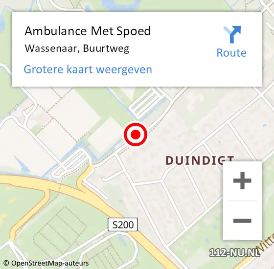 Locatie op kaart van de 112 melding: Ambulance Met Spoed Naar Wassenaar, Buurtweg op 16 maart 2025 12:22