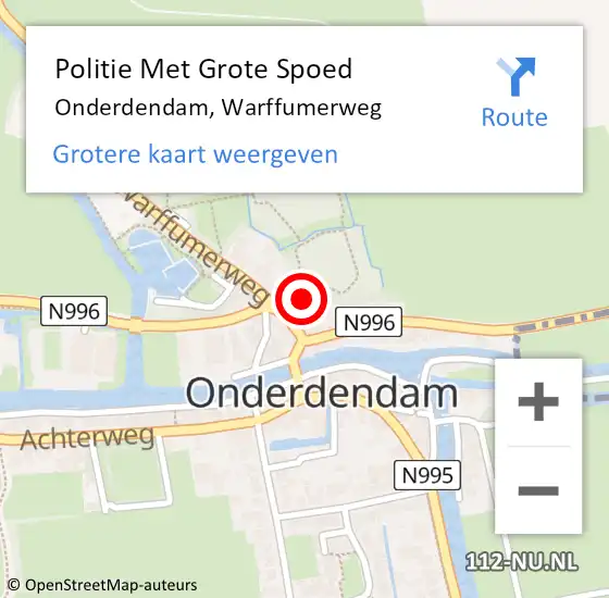 Locatie op kaart van de 112 melding: Politie Met Grote Spoed Naar Onderdendam, Warffumerweg op 16 maart 2025 14:39