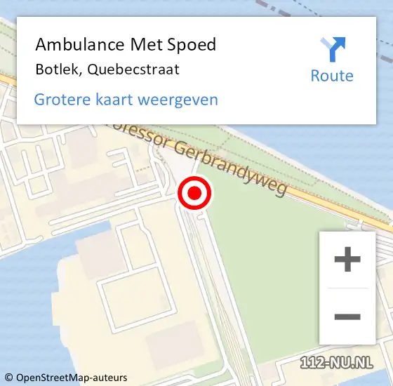 Locatie op kaart van de 112 melding: Ambulance Met Spoed Naar Botlek, Quebecstraat op 10 november 2014 06:16