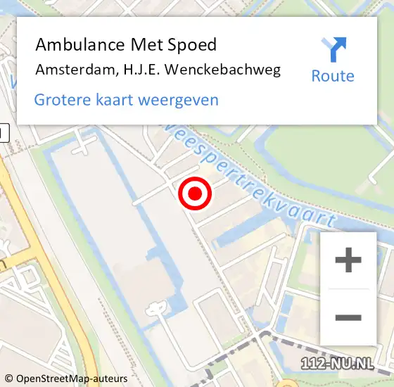 Locatie op kaart van de 112 melding: Ambulance Met Spoed Naar Amsterdam, H.J.E. Wenckebachweg op 16 maart 2025 18:49