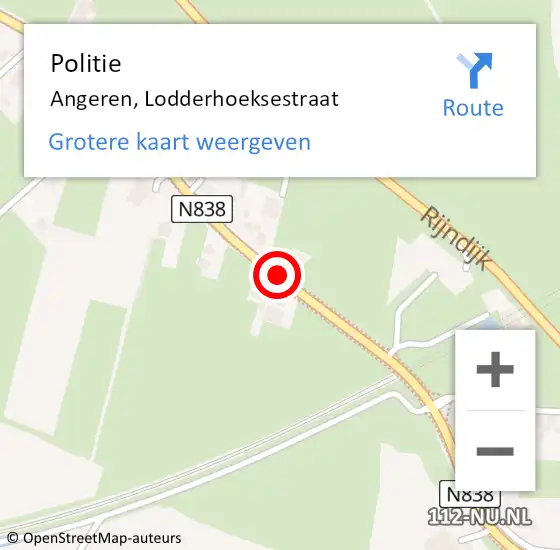 Locatie op kaart van de 112 melding: Politie Angeren, Lodderhoeksestraat op 10 november 2014 07:14