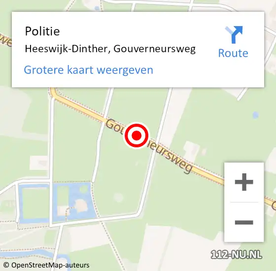 Locatie op kaart van de 112 melding: Politie Heeswijk-Dinther, Gouverneursweg op 10 november 2014 08:04