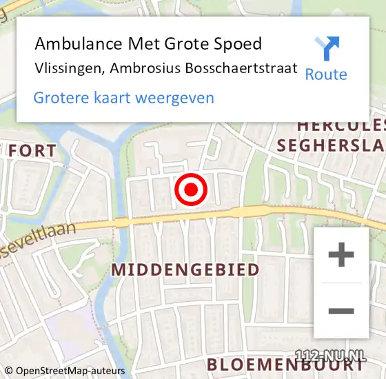 Locatie op kaart van de 112 melding: Ambulance Met Grote Spoed Naar Vlissingen, Ambrosius Bosschaertstraat op 10 november 2014 08:39