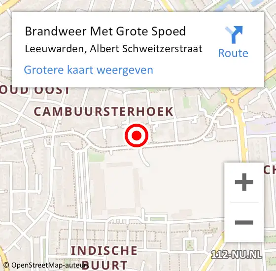 Locatie op kaart van de 112 melding: Brandweer Met Grote Spoed Naar Leeuwarden, Albert Schweitzerstraat op 17 maart 2025 15:36