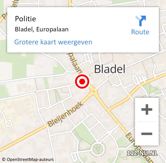 Locatie op kaart van de 112 melding: Politie Bladel, Europalaan op 17 maart 2025 17:28