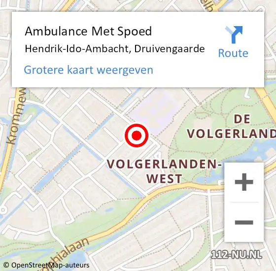 Locatie op kaart van de 112 melding: Ambulance Met Spoed Naar Hendrik-Ido-Ambacht, Druivengaarde op 17 maart 2025 17:32