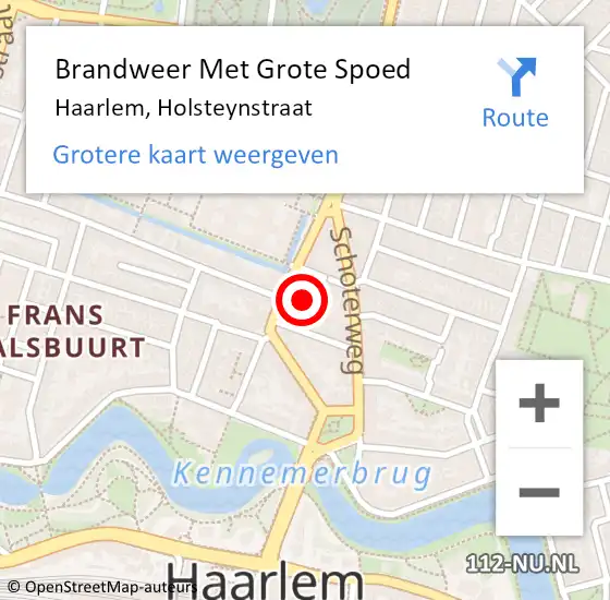 Locatie op kaart van de 112 melding: Brandweer Met Grote Spoed Naar Haarlem, Holsteynstraat op 17 maart 2025 18:53