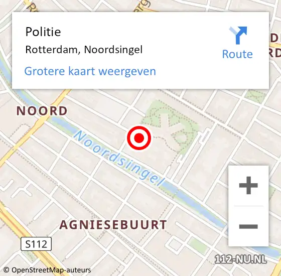 Locatie op kaart van de 112 melding: Politie Rotterdam, Noordsingel op 17 maart 2025 19:12
