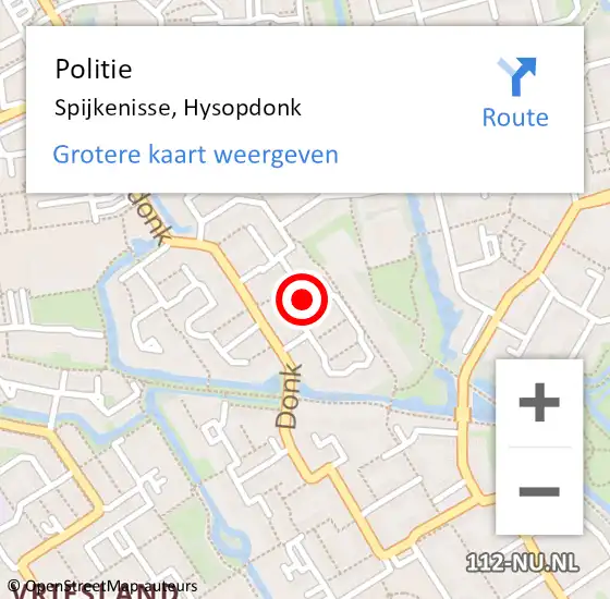 Locatie op kaart van de 112 melding: Politie Spijkenisse, Hysopdonk op 17 maart 2025 20:02