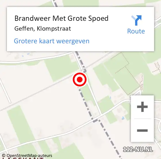 Locatie op kaart van de 112 melding: Brandweer Met Grote Spoed Naar Geffen, Klompstraat op 17 maart 2025 20:14