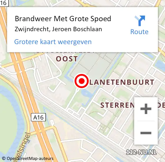 Locatie op kaart van de 112 melding: Brandweer Met Grote Spoed Naar Zwijndrecht, Jeroen Boschlaan op 17 maart 2025 21:13