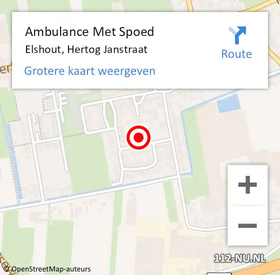 Locatie op kaart van de 112 melding: Ambulance Met Spoed Naar Elshout, Hertog Janstraat op 10 november 2014 09:28