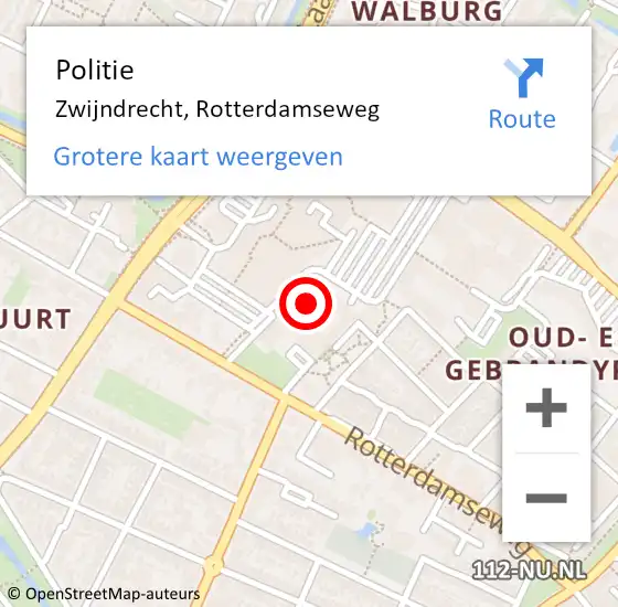 Locatie op kaart van de 112 melding: Politie Zwijndrecht, Rotterdamseweg op 18 maart 2025 08:59