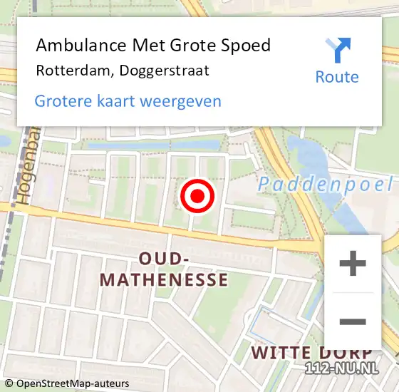 Locatie op kaart van de 112 melding: Ambulance Met Grote Spoed Naar Rotterdam, Doggerstraat op 18 maart 2025 11:53