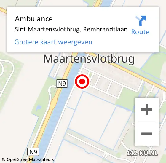 Locatie op kaart van de 112 melding: Ambulance Sint Maartensvlotbrug, Rembrandtlaan op 10 november 2014 10:00