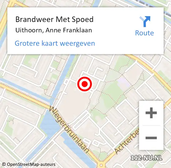 Locatie op kaart van de 112 melding: Brandweer Met Spoed Naar Uithoorn, Anne Franklaan op 18 maart 2025 16:47
