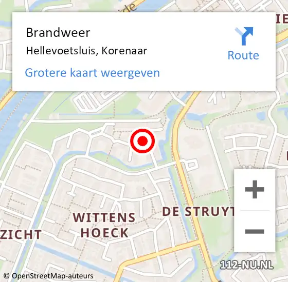 Locatie op kaart van de 112 melding: Brandweer Hellevoetsluis, Korenaar op 18 maart 2025 17:08
