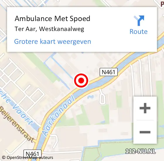 Locatie op kaart van de 112 melding: Ambulance Met Spoed Naar Ter Aar, Westkanaalweg op 18 maart 2025 20:22