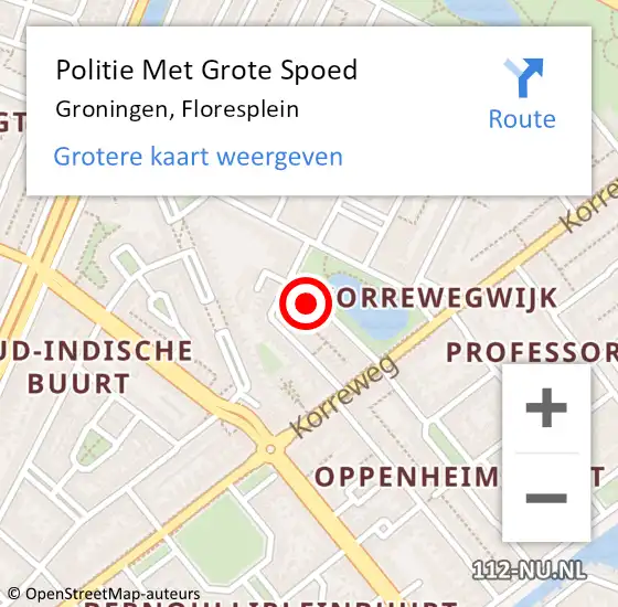 Locatie op kaart van de 112 melding: Politie Met Grote Spoed Naar Groningen, Floresplein op 18 maart 2025 21:11