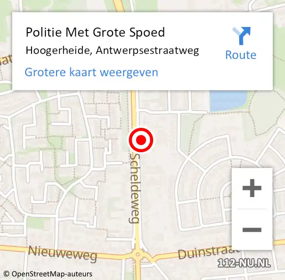 Locatie op kaart van de 112 melding: Politie Met Grote Spoed Naar Hoogerheide, Antwerpsestraatweg op 19 maart 2025 09:13