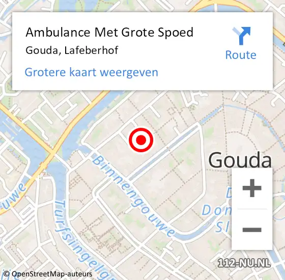 Locatie op kaart van de 112 melding: Ambulance Met Grote Spoed Naar Gouda, Lafeberhof op 10 november 2014 11:38