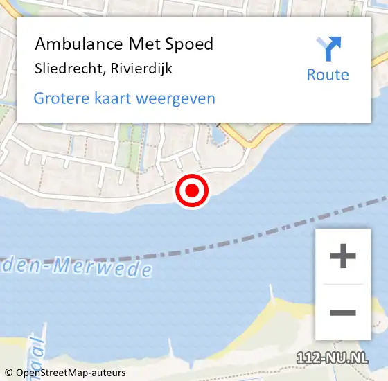 Locatie op kaart van de 112 melding: Ambulance Met Spoed Naar Sliedrecht, Rivierdijk op 19 maart 2025 18:25