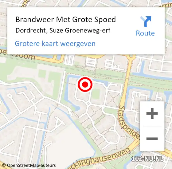 Locatie op kaart van de 112 melding: Brandweer Met Grote Spoed Naar Dordrecht, Suze Groeneweg-erf op 19 maart 2025 20:44