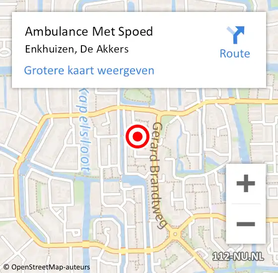 Locatie op kaart van de 112 melding: Ambulance Met Spoed Naar Enkhuizen, De Akkers op 20 maart 2025 00:59