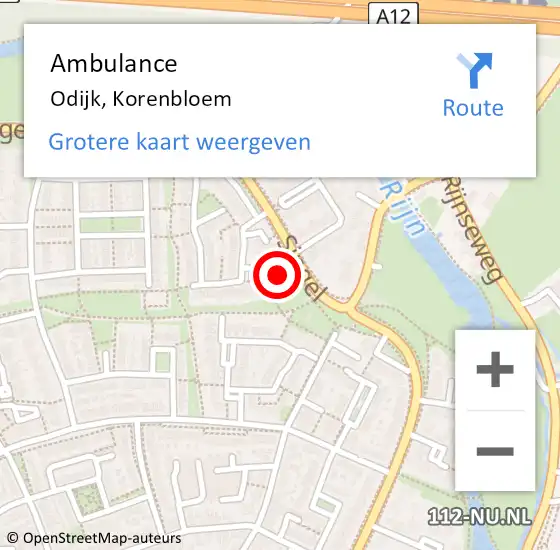 Locatie op kaart van de 112 melding: Ambulance Odijk, Korenbloem op 10 november 2014 13:01