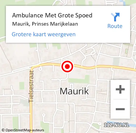 Locatie op kaart van de 112 melding: Ambulance Met Grote Spoed Naar Maurik, Prinses Marijkelaan op 10 november 2014 13:34