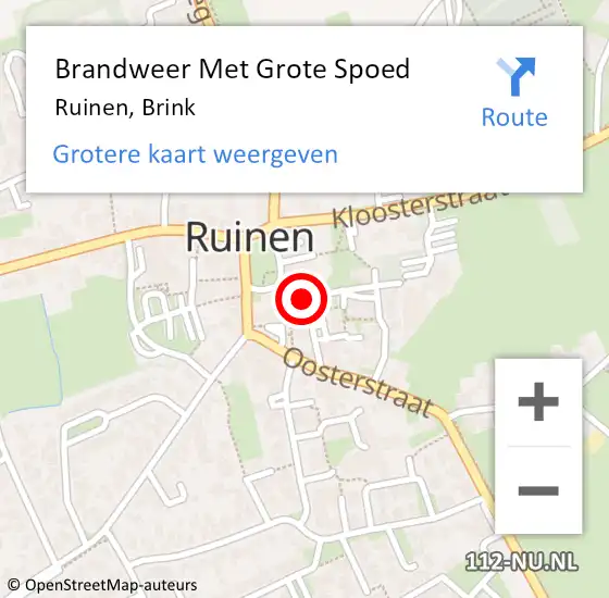 Locatie op kaart van de 112 melding: Brandweer Met Grote Spoed Naar Ruinen, Brink op 10 november 2014 14:33