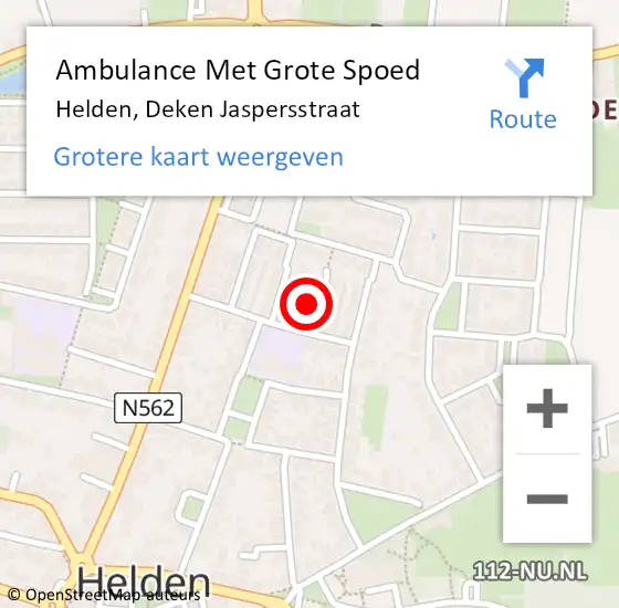 Locatie op kaart van de 112 melding: Ambulance Met Grote Spoed Naar Helden, Deken Jaspersstraat op 10 november 2014 14:37