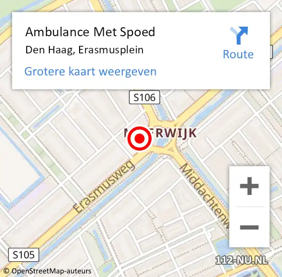 Locatie op kaart van de 112 melding: Ambulance Met Spoed Naar Den Haag, Erasmusplein op 20 maart 2025 23:28
