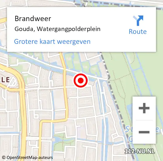 Locatie op kaart van de 112 melding: Brandweer Gouda, Watergangpolderplein op 21 maart 2025 10:35