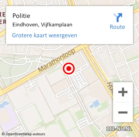 Locatie op kaart van de 112 melding: Politie Eindhoven, Vijfkamplaan op 21 maart 2025 11:11