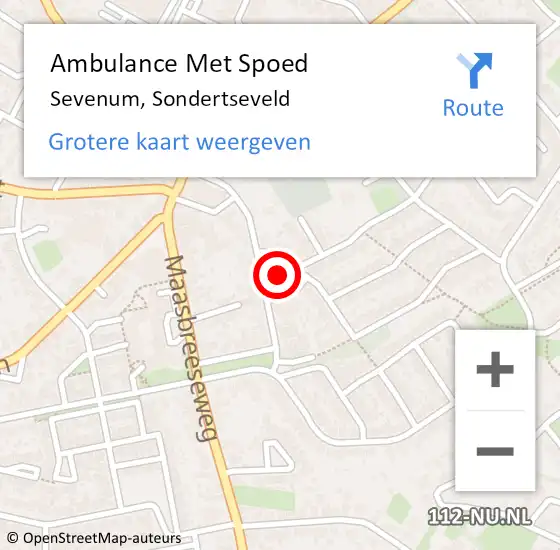 Locatie op kaart van de 112 melding: Ambulance Met Spoed Naar Sevenum, Sondertseveld op 10 november 2014 15:45