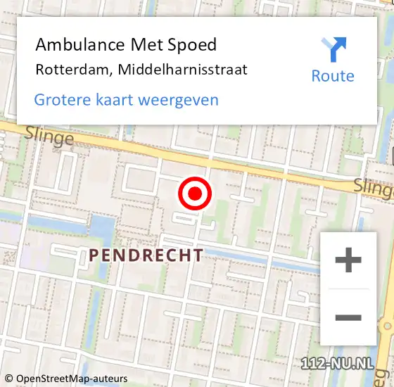 Locatie op kaart van de 112 melding: Ambulance Met Spoed Naar Rotterdam, Middelharnisstraat op 21 maart 2025 14:45
