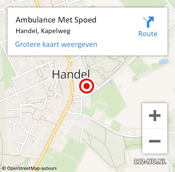 Locatie op kaart van de 112 melding: Ambulance Met Spoed Naar Handel, Kapelweg op 10 november 2014 15:54