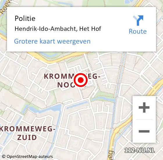 Locatie op kaart van de 112 melding: Politie Hendrik-Ido-Ambacht, Het Hof op 21 maart 2025 14:57