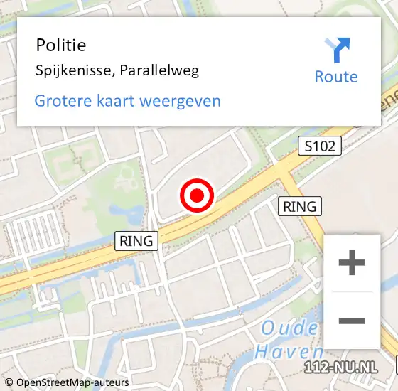 Locatie op kaart van de 112 melding: Politie Spijkenisse, Parallelweg op 21 maart 2025 15:13