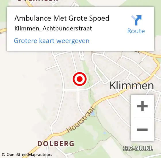 Locatie op kaart van de 112 melding: Ambulance Met Grote Spoed Naar Klimmen, Achtbunderstraat op 10 november 2014 16:02