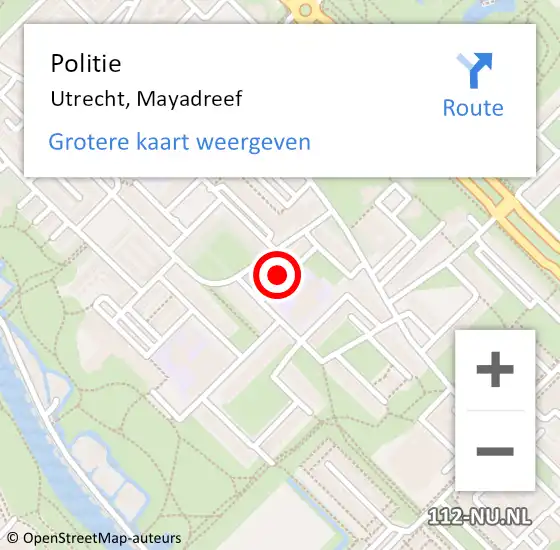 Locatie op kaart van de 112 melding: Politie Utrecht, Mayadreef op 21 maart 2025 16:01