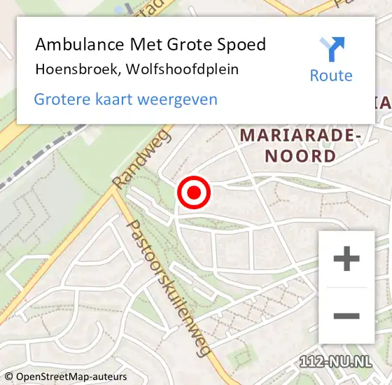 Locatie op kaart van de 112 melding: Ambulance Met Grote Spoed Naar Hoensbroek, Wolfshoofdplein op 10 november 2014 16:06