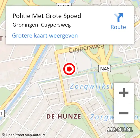 Locatie op kaart van de 112 melding: Politie Met Grote Spoed Naar Groningen, Cuypersweg op 21 maart 2025 17:07